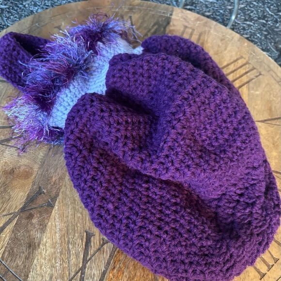 New! Handmade Crochet Round Purple Tote Bag - Picture 2 of 6
